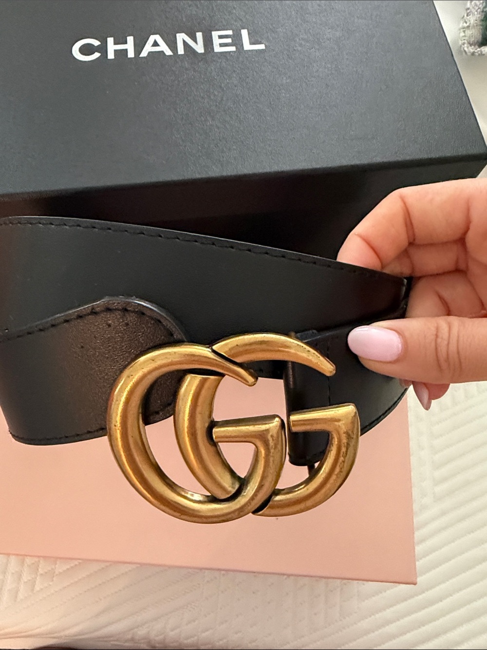 Gucci Black Leather Belt with Gold Double G Buckle